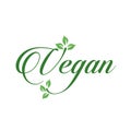 Vegan calligraphy logo with green leaves for organic Vegetarian friendly diet- Universal vegetarian symbol Royalty Free Stock Photo