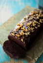 Vegan chocolate cake with caramelized walnuts Royalty Free Stock Photo