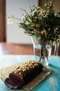 Vegan chocolate cake with caramelized walnuts Royalty Free Stock Photo