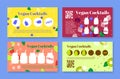 Vegan cocktails smoothie fruit diet drink loyalty card set vector illustration. Healthy shake