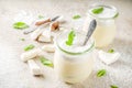 Vegan coconut panna cotta dessert in glass jar