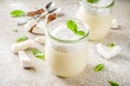 Vegan coconut panna cotta dessert in glass jar Royalty Free Stock Photo