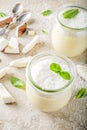 Vegan coconut panna cotta dessert in glass jar Royalty Free Stock Photo