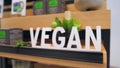 Vegan Cosmetics Section Sign in Ethical Shop. No Animal Testing Healthy Body Care Products Concept. 4K.