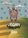 Vegan day. Cow stands with a wreath