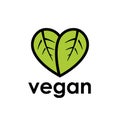 Vegan diet icon with leaf in heart shape