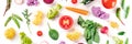 Vegan diet panoramic banner. Many fresh raw vegetables Royalty Free Stock Photo
