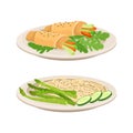 Vegan Dish and Main Course with Noodle and Vegetable Wrap Vector Set