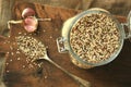 Vegan dish : quinoa seeds still life with an old spoon Royalty Free Stock Photo