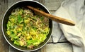 Vegan dish: quinoa soup with organic cabbage and potatoes Royalty Free Stock Photo