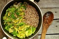 Vegan dish: quinoa soup with organic cabbage and potatoes Royalty Free Stock Photo