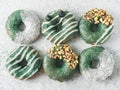 Vegan donuts topped spirulina glaze Royalty Free Stock Photo