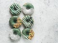 Vegan donuts topped spirulina glaze Royalty Free Stock Photo