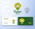 Vegan Food Abstract Abstract Vector Logo and Business Card Template. Young Man in Gardener Hat. Face with Leaves Royalty Free Stock Photo