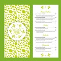 Vegan Food Menu Template with Main Dishes, Salads and Desserts Vector Illustration