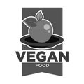 Vegan food monochrome isolated icon apple on plate
