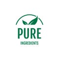 vegan food pure ingredients green leaf label stamp organic ingredients vector icon Royalty Free Stock Photo
