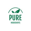 vegan food pure ingredients green leaf label stamp organic ingredients vector icon