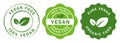 vegan food stamp label for vegetarian green leaf circle seal sticker vector graphic isolated set