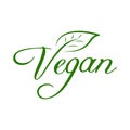 Vegan food sticker, label, badge and logo. Ecology icon. Logo template with green leaves for vegan products. Vector illustration Royalty Free Stock Photo