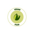 Vegan food sticker, label, badge and logo. Ecology icon. Logo template with leaves for vegan food or vegan product. Vector Royalty Free Stock Photo