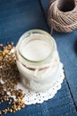 Vegan fresh milk from hemp seeds in a glass jar, clean eating Royalty Free Stock Photo