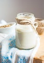 Vegan fresh milk from hemp seeds in a glass jar, clean eating Royalty Free Stock Photo