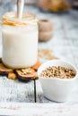 Vegan fresh milk from hemp seeds in a glass jar Royalty Free Stock Photo