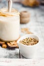 Vegan fresh milk from hemp seeds in a glass jar Royalty Free Stock Photo