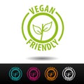 Vegan friendly badge, logo, icon. Flat vector illustration on white background. Can be used business company. Royalty Free Stock Photo