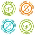 Vegan Friendly Icon Badge Design. Nut Free and Egg Free Bagdes