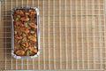 Vegan fruitcake made from whole grains and bananas. No flour and no added sugar. Vegan food for good healthy lover and vegetarian.