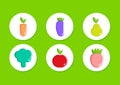 Vegan fruits vegetables on colorful background. Organic vegetable banner. Green natural background. Vector illustration