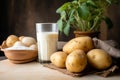 Vegan goodness Selective focus on glasses with powdered potato milk