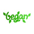 Vegan green lettering with leaves. Title of menu, flyer, poster in cafe or restaurant. Label, sticker