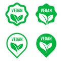 Vegan green logo stickers set for vegan product shop tags, vegetarian labels or banners and posters. Set of bubbles, stickers, lab