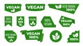 Vegan green ribbons and banners. Veggie tags and stickers graphic design template. Vegetarian eco food natural emblems Royalty Free Stock Photo
