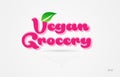 vegan grocery 3d word with a green leaf and pink color logo