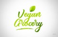 vegan grocery green leaf word on white background