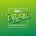 100 VEGAN GUARANTEED typography with square frame. Handwritten lettering for restaurant, cafe menu. Vector elements for labels, lo