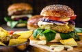 Vegan hamburger, bread made with rice flour, and organic yeast with vegetables and fibers