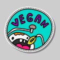 Vegan hand drawn vector illustration in cartoon style hungry man eating leave and mushroom