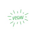 Vegan handwritten green title isolated on white background. Vector illustration.