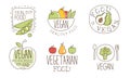 Vegan Healthy Food Labels Set, Natural Vegetarian Food Hand Drawn Labels Vector Illustration