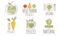 Vegan Healthy Natural Food Labels Set, Raw Vegetarian Food Hand Drawn Labels Vector Illustration