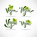 Vegan, healthy and organic, green glossy leaves and lettering composition for your labels, logo, emblems design template