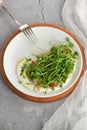 Vegan healthy salad made of microgreen sprouts peas