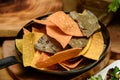 Vegan homemade Doritos Chips in a bowl. Royalty Free Stock Photo