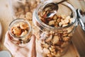 Vegan homemade snack cookies in glass jar