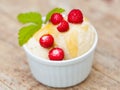 Vegan icecream with forest strawberries Royalty Free Stock Photo